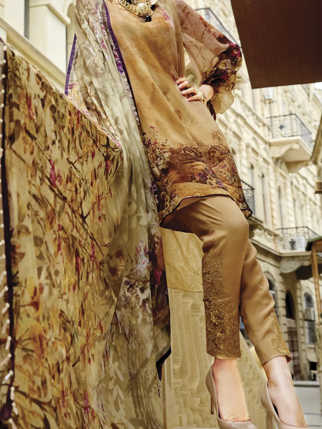 Beige Chiffon 3 Piece Stitched - ALP-688