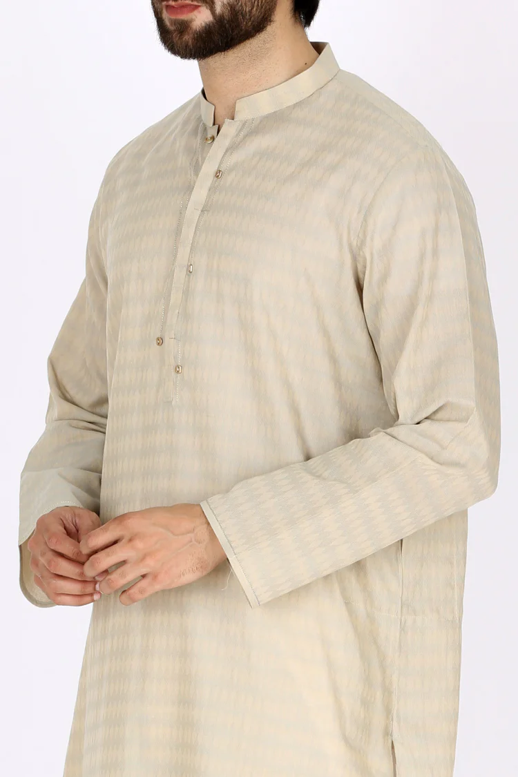 Beige Jacquard Kurta - AL-K-772A - Image 2