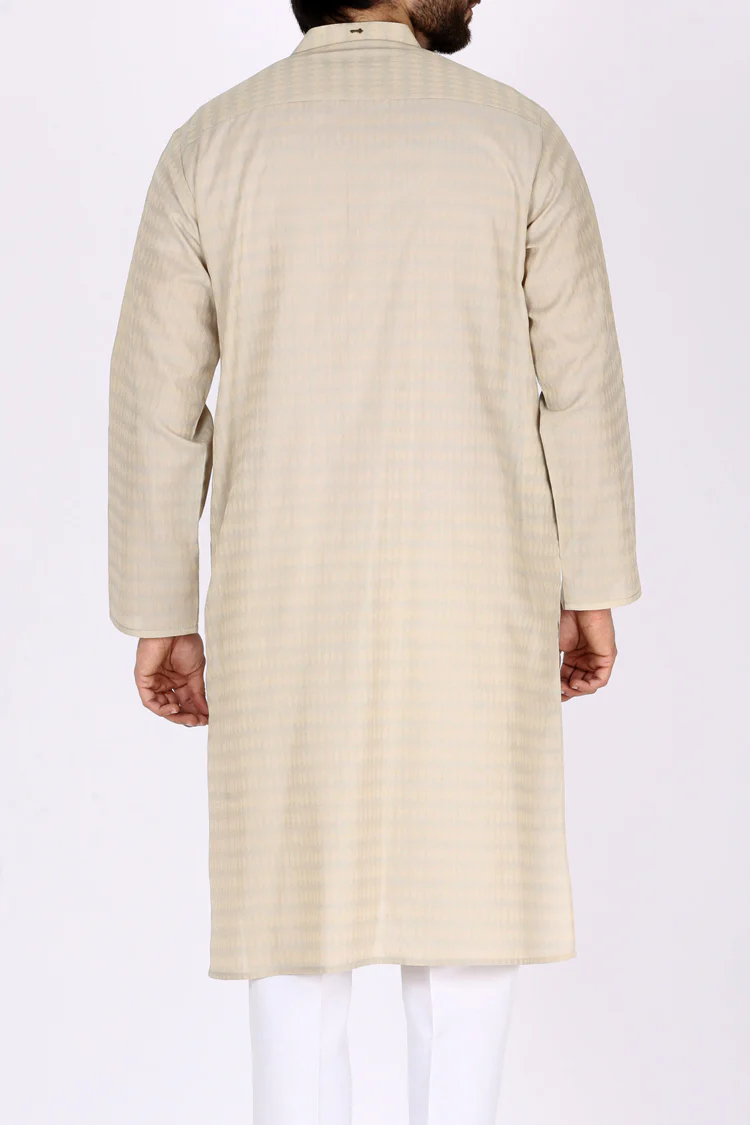 Beige Jacquard Kurta - AL-K-772A - Image 3