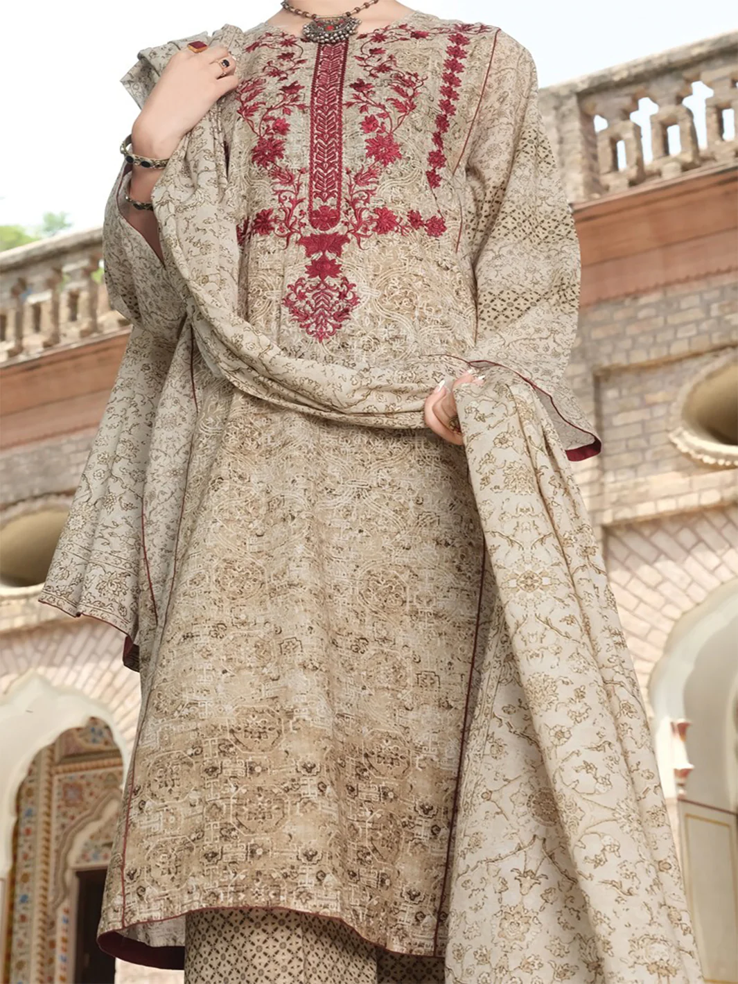Beige Lawn 3 Piece Stitched - ALP-750 - Image 2