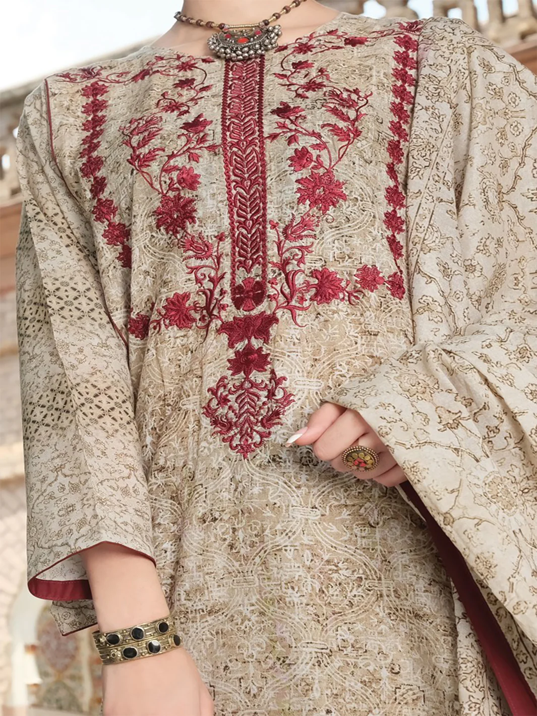 Beige Lawn 3 Piece Stitched - ALP-750 - Image 3