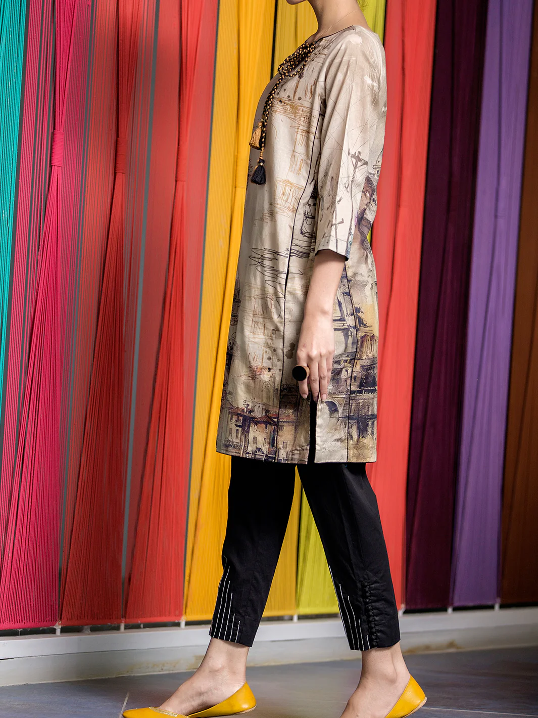 Beige Lawn Tunic - LK-667 - Image 2
