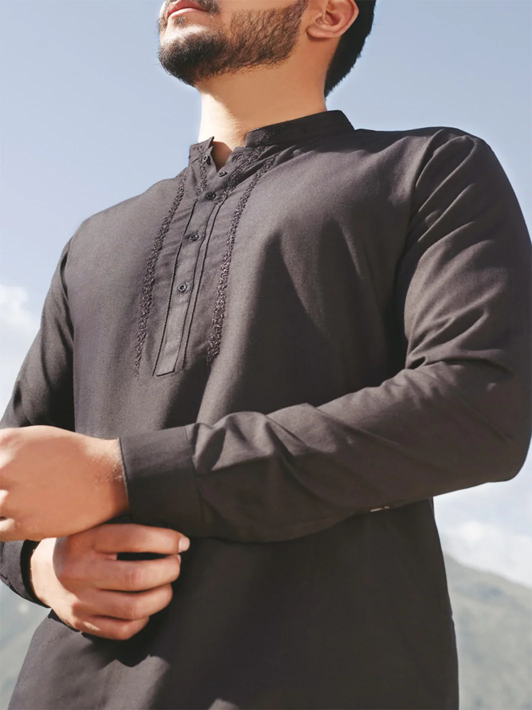 Black Blended Kameez Shalwar - AL-KS-2387 - Image 2