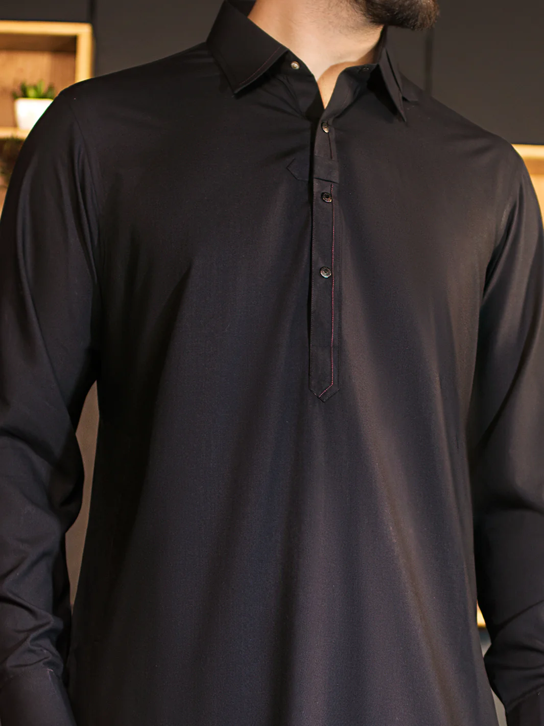 Black Blended Kameez Shalwar - ALWA-KS-128 - Image 2