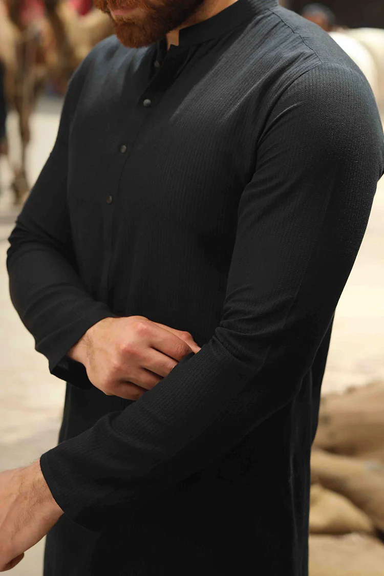 Black Cotton Kurta - AL-K-740 - Image 3
