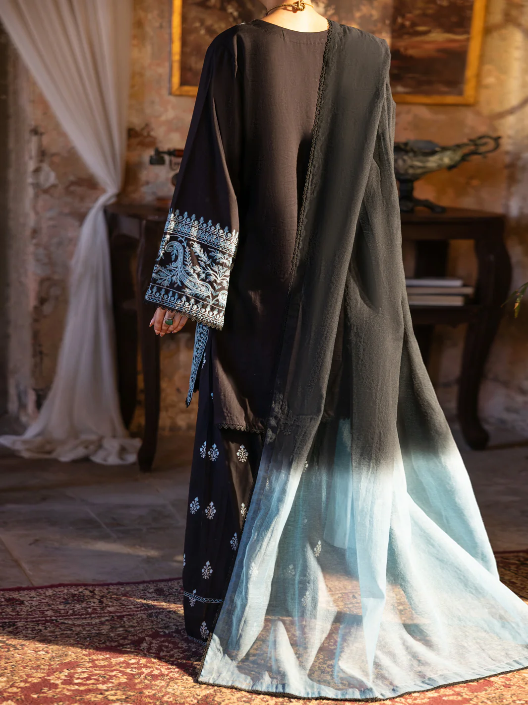 Black Cotton Lawn Unstitched 3 Piece - ALP-3PS-2719 - Image 2