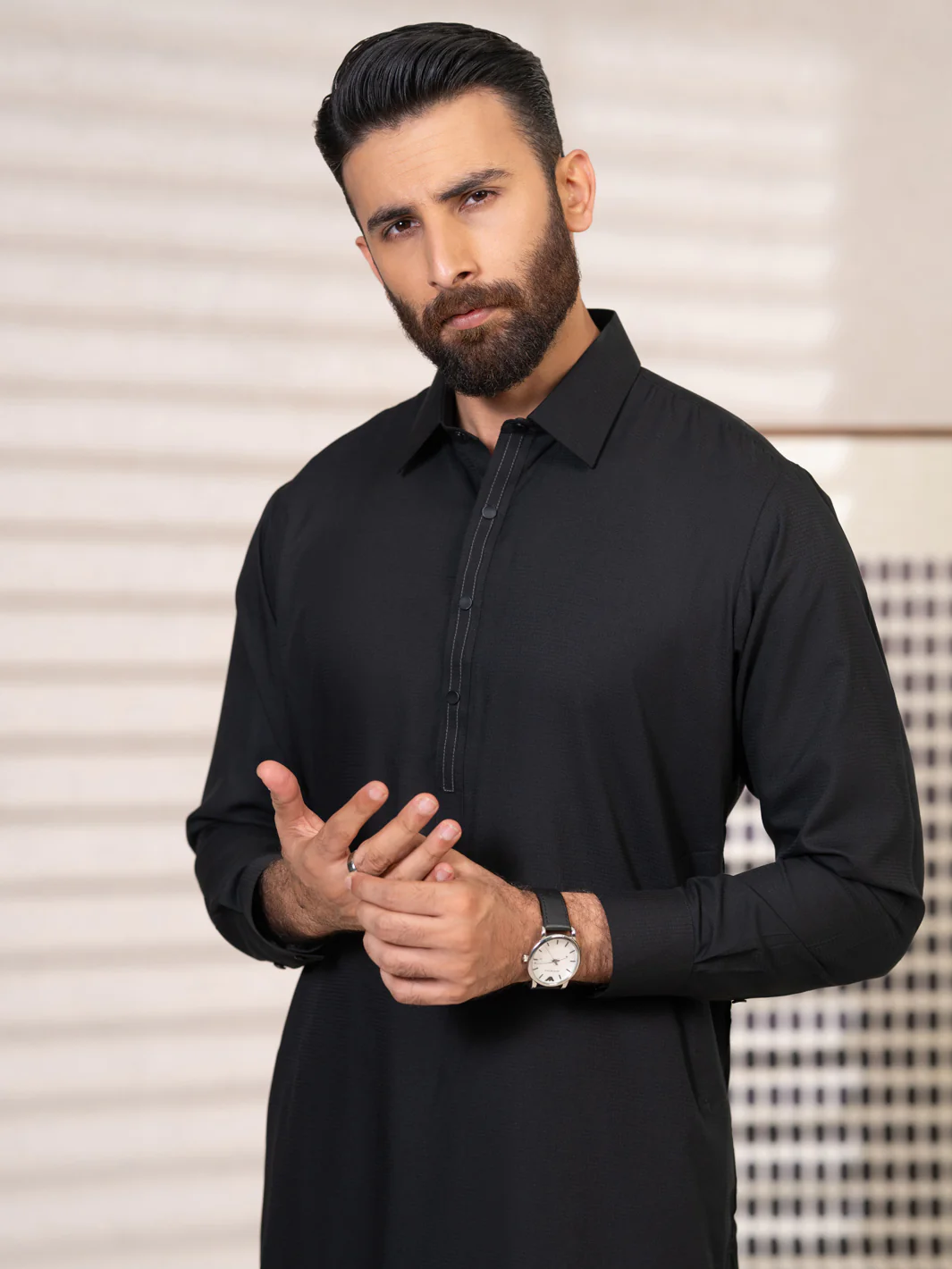 Black Kameez Shalwar - ALWA-KS-642 - Image 2