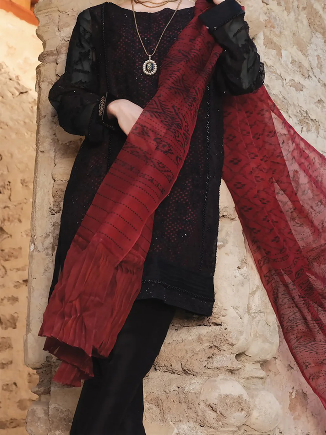 Black Organza 3 Piece Unstitched - ALP-740