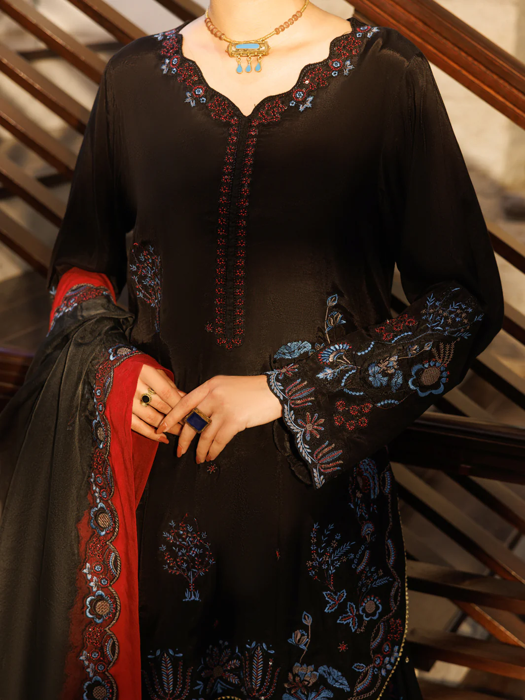 Black Sheesha Silk Formal Stitched 3Pc - AL-3PS-LS-628 - Image 3