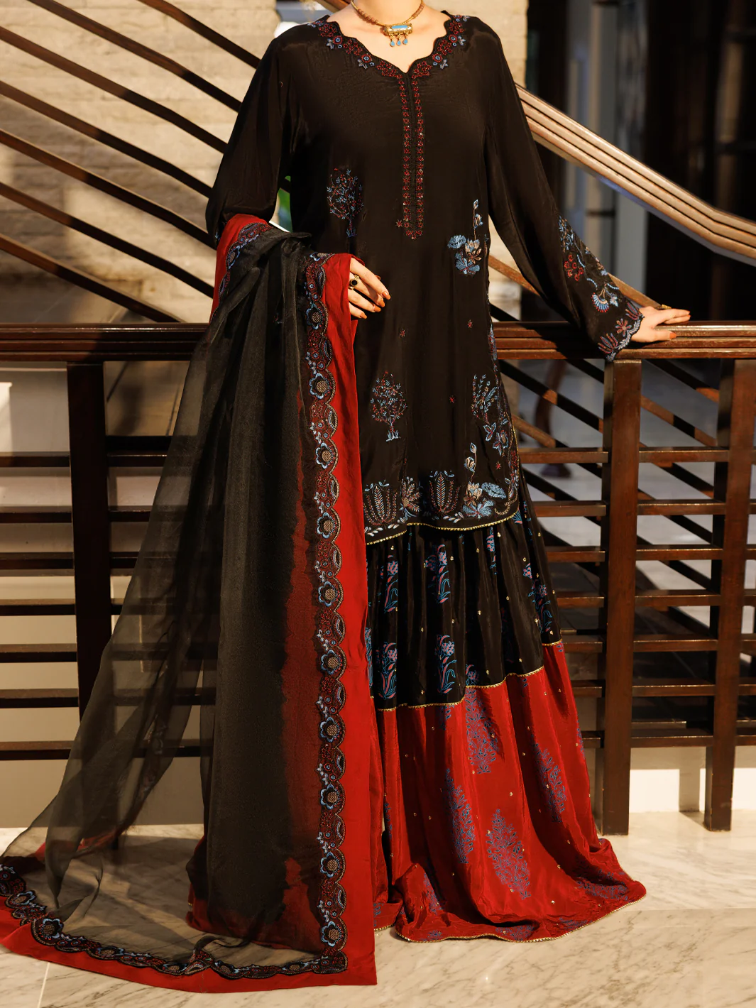 Black Sheesha Silk Formal Stitched 3Pc - AL-3PS-LS-628 - Image 4