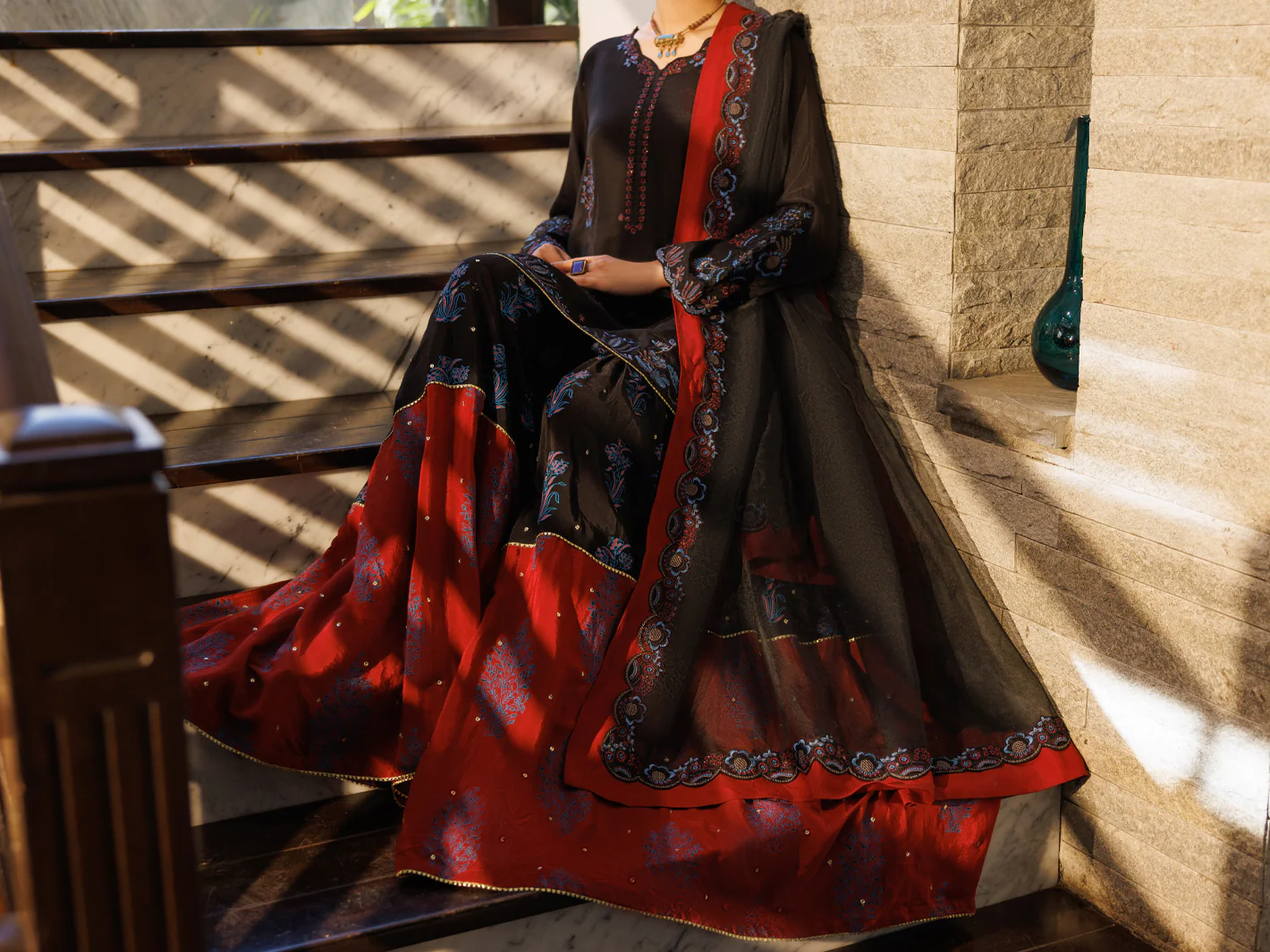 Black Sheesha Silk Formal Stitched 3Pc - AL-3PS-LS-628 - Image 5