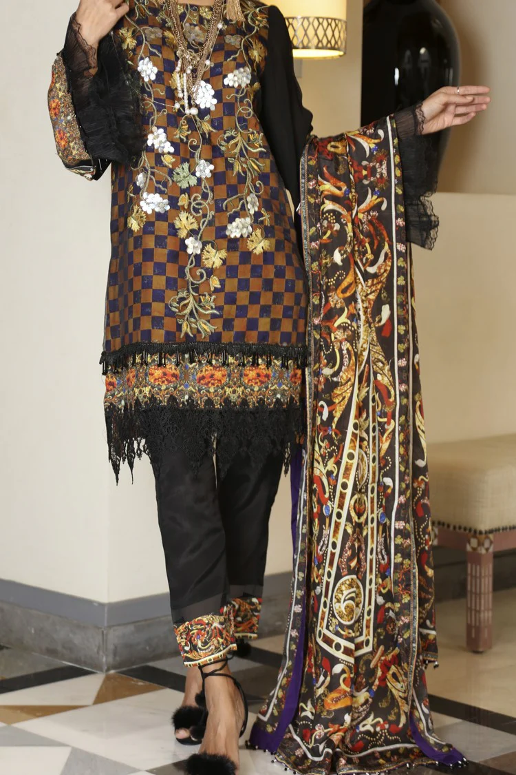 Black Silk Viscose 3 Piece Stitched - ALP-560 - Image 2