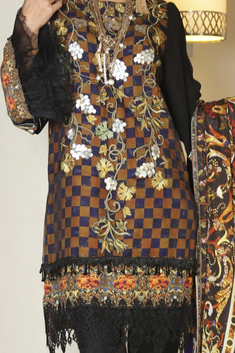 Black Silk Viscose 3 Piece Stitched - ALP-560 - Image 4