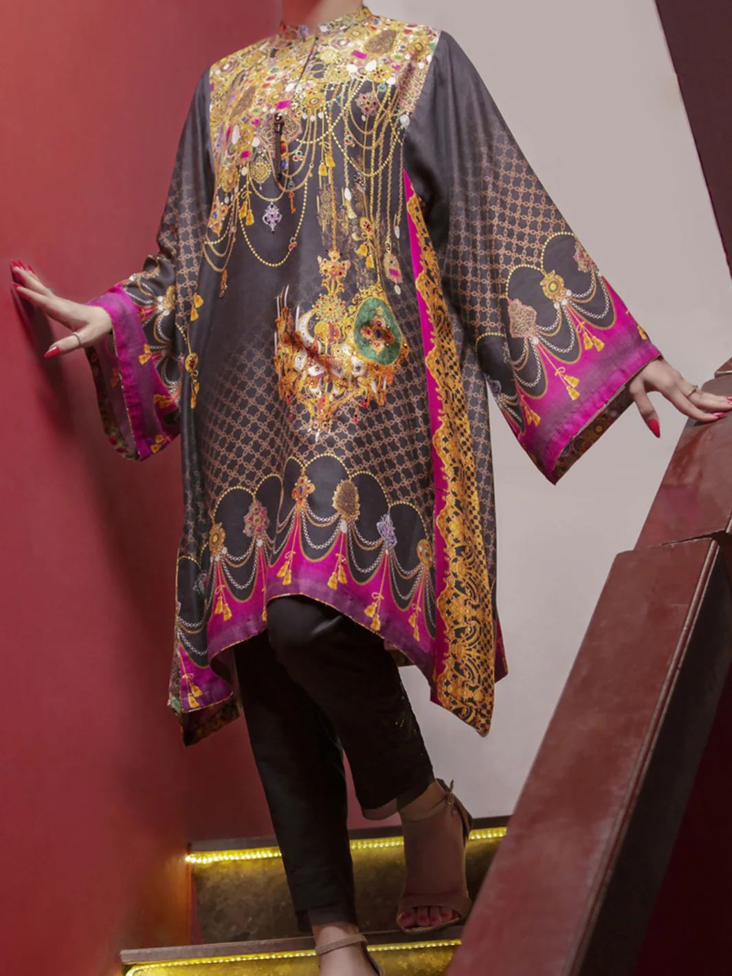 Black Viscose Net Tunic - LK-689
