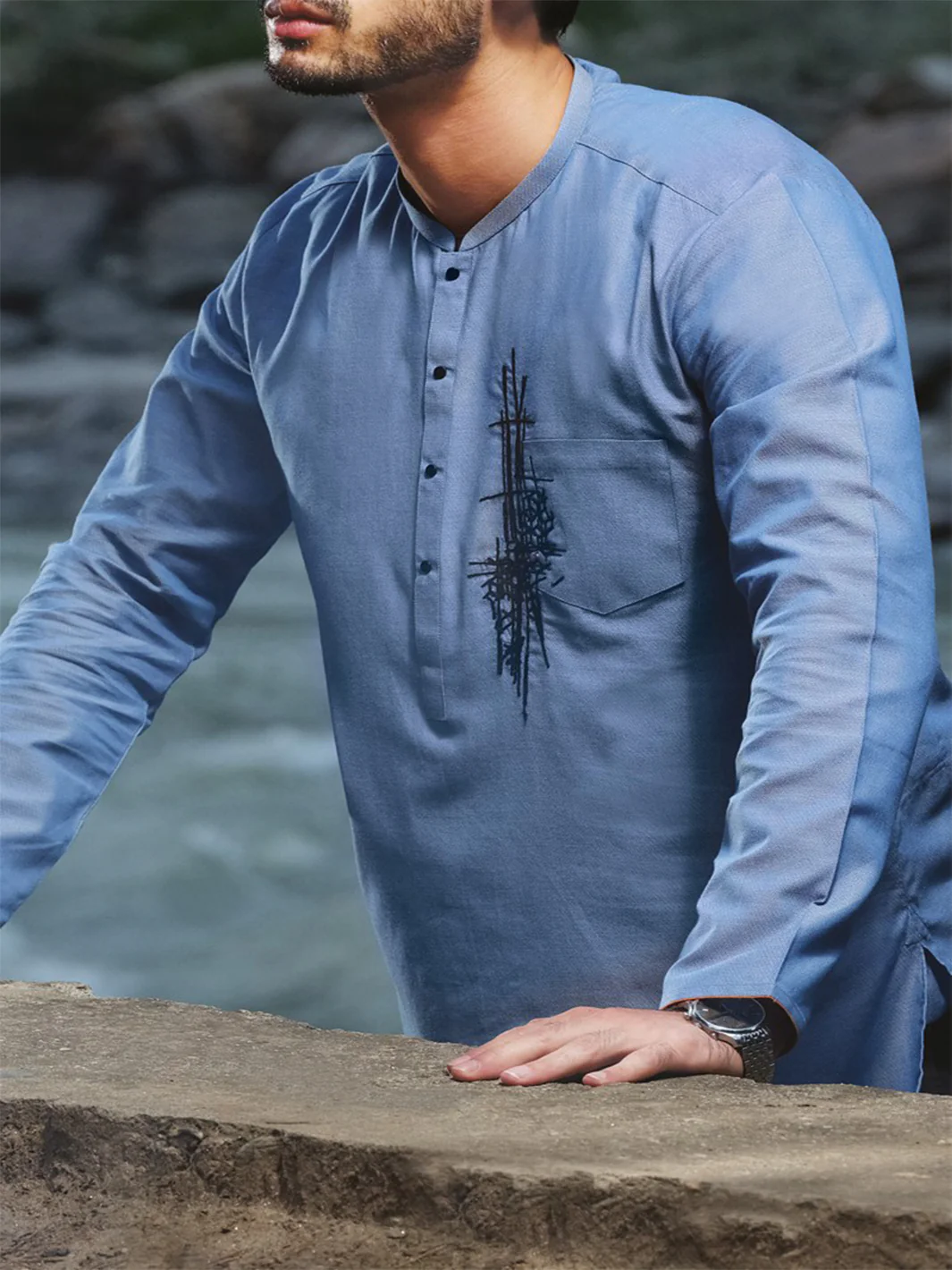 Blue Blended Kurta - AL-K-819 - Image 2
