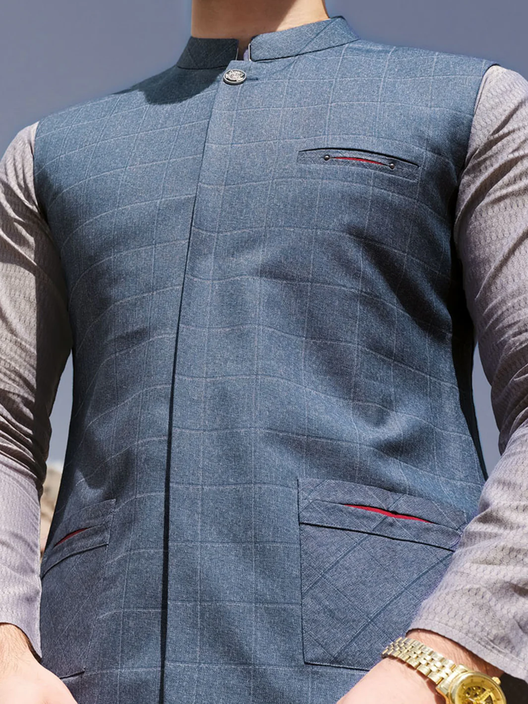 Blue Blended Waistcoat - WC-290 - Image 2