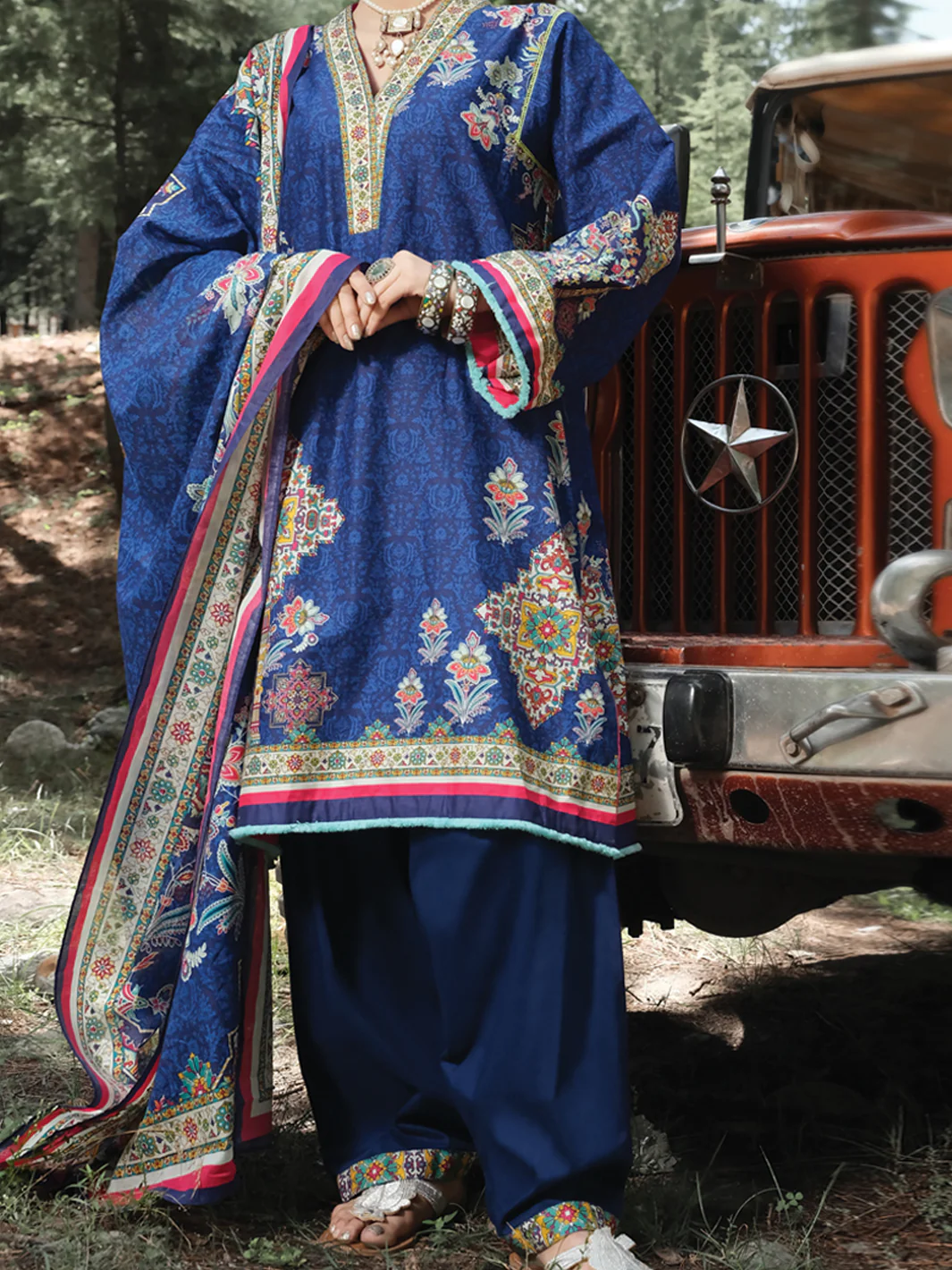 Blue Cambric 3 Piece Stitched - AWP-250