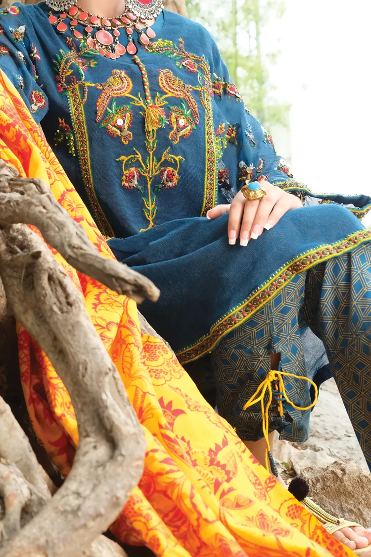 Blue Cotton Net 3 Piece Stitched - ALP-728 - Image 2