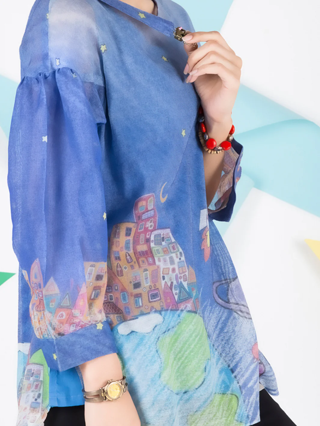 Blue Cotton Net Tunic - ALP-GRK-1003 - Image 2