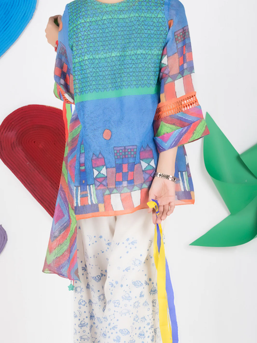 Blue Cotton Net Tunic - ALP-GRK-1007 - Image 2