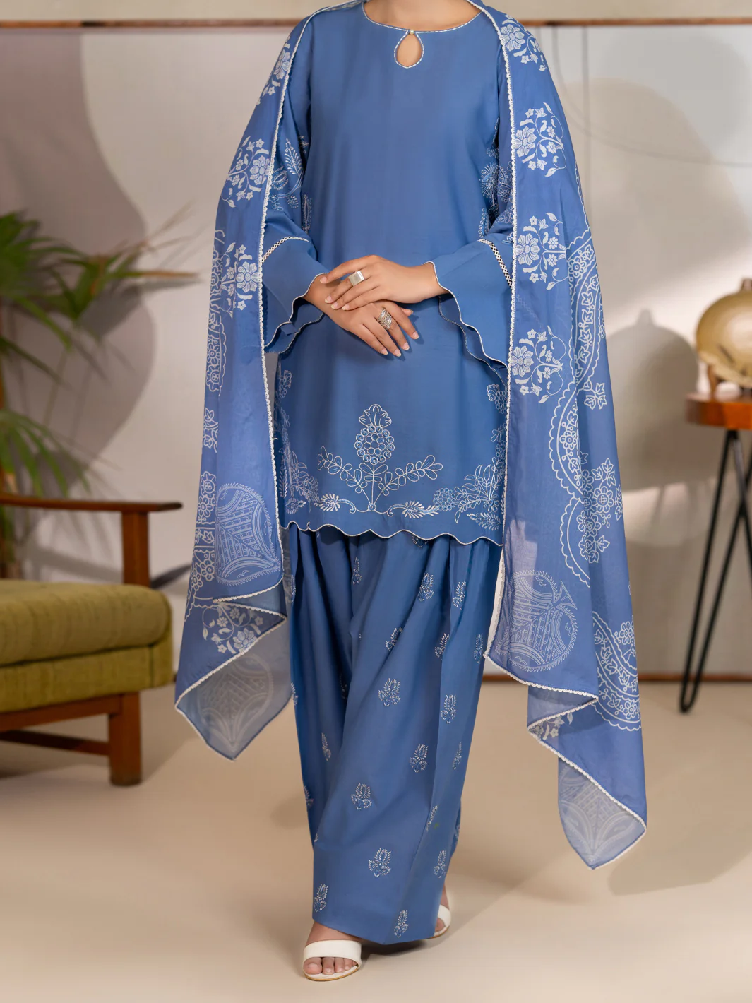 Blue Dyed Lawn Unstitched 3Pc - ALP-3PS-2689 - Image 6