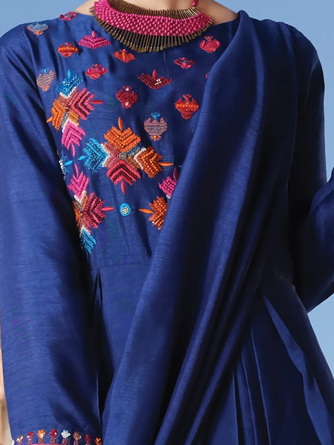 Blue Raw Silk Tunic - LK-706 - Image 3