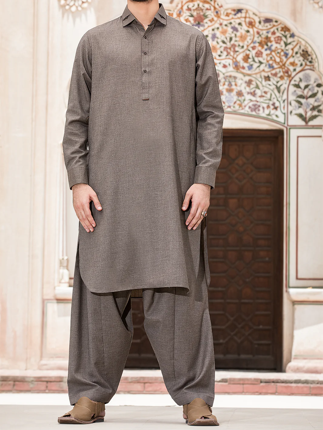 Brown Blended Kameez Shalwar - ALWA-KS-150