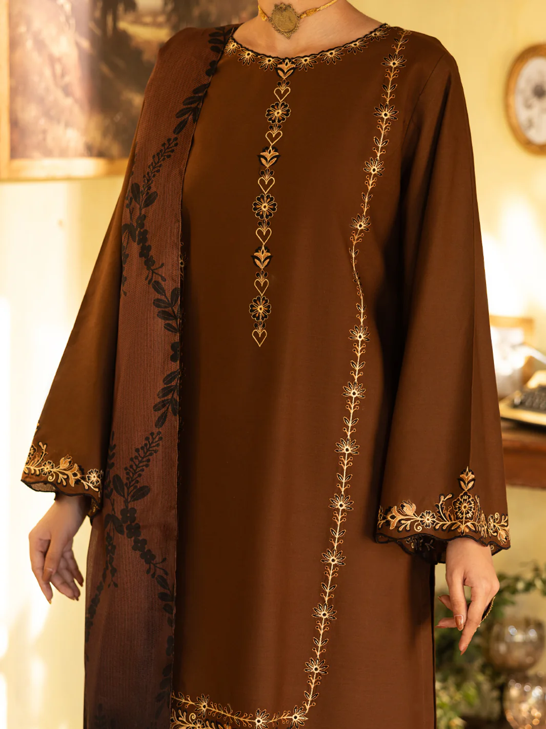Brown Cambric Stitched 3Pc - ALP-3PS-2637 - Image 2