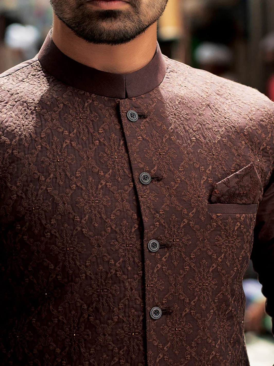 Brown Cotton Waistcoat - WC-262A - Image 2