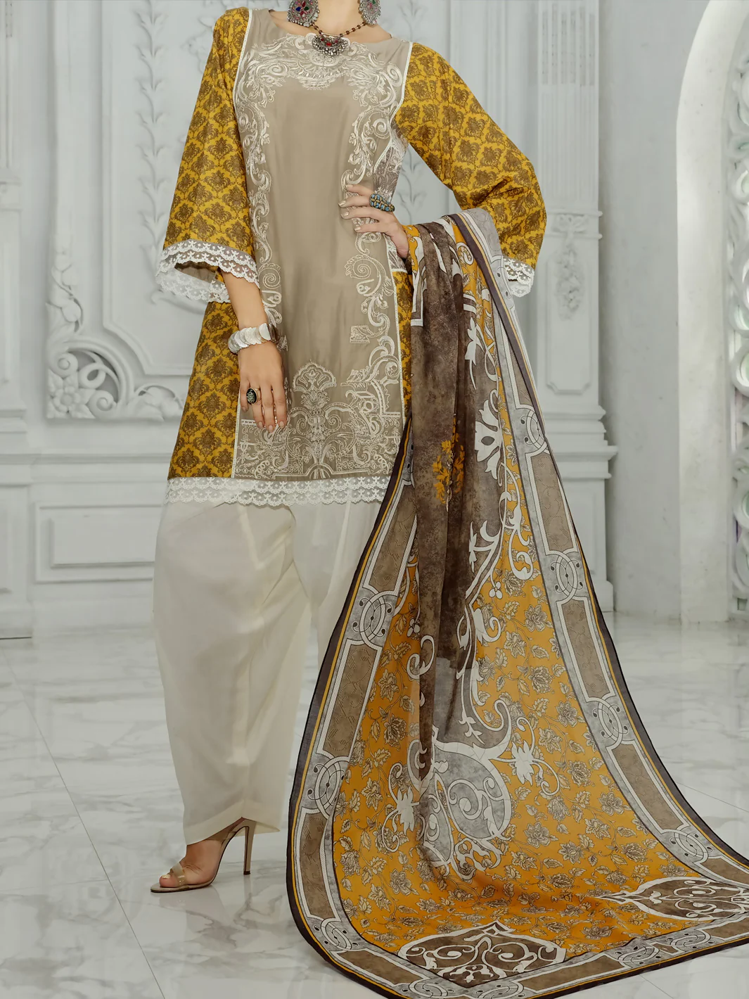 Brown Lawn 3 Piece Stitched - ALP-3PS-852