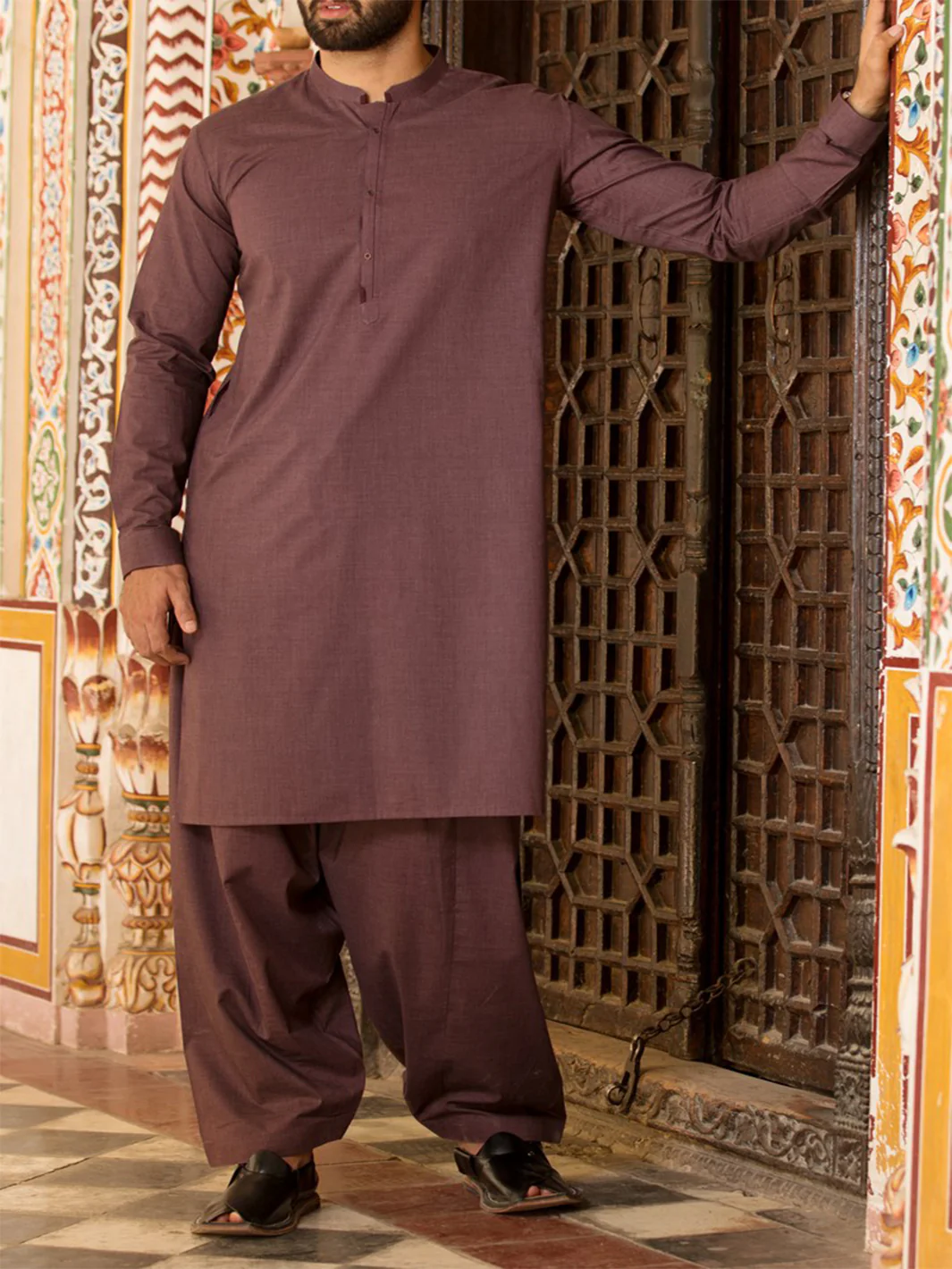 Burgundy Blended Kameez Shalwar - AL-KS-2400