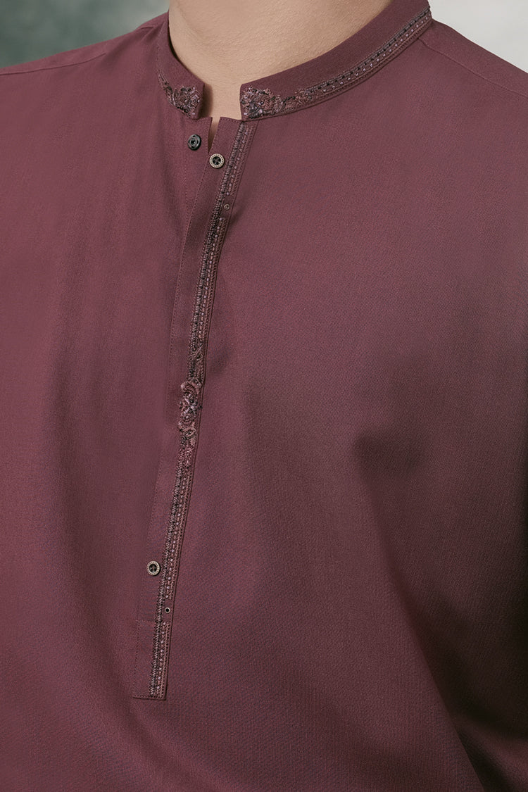 Burgundy Blended Kameez Shalwar - AL-KS-2453 - Image 2
