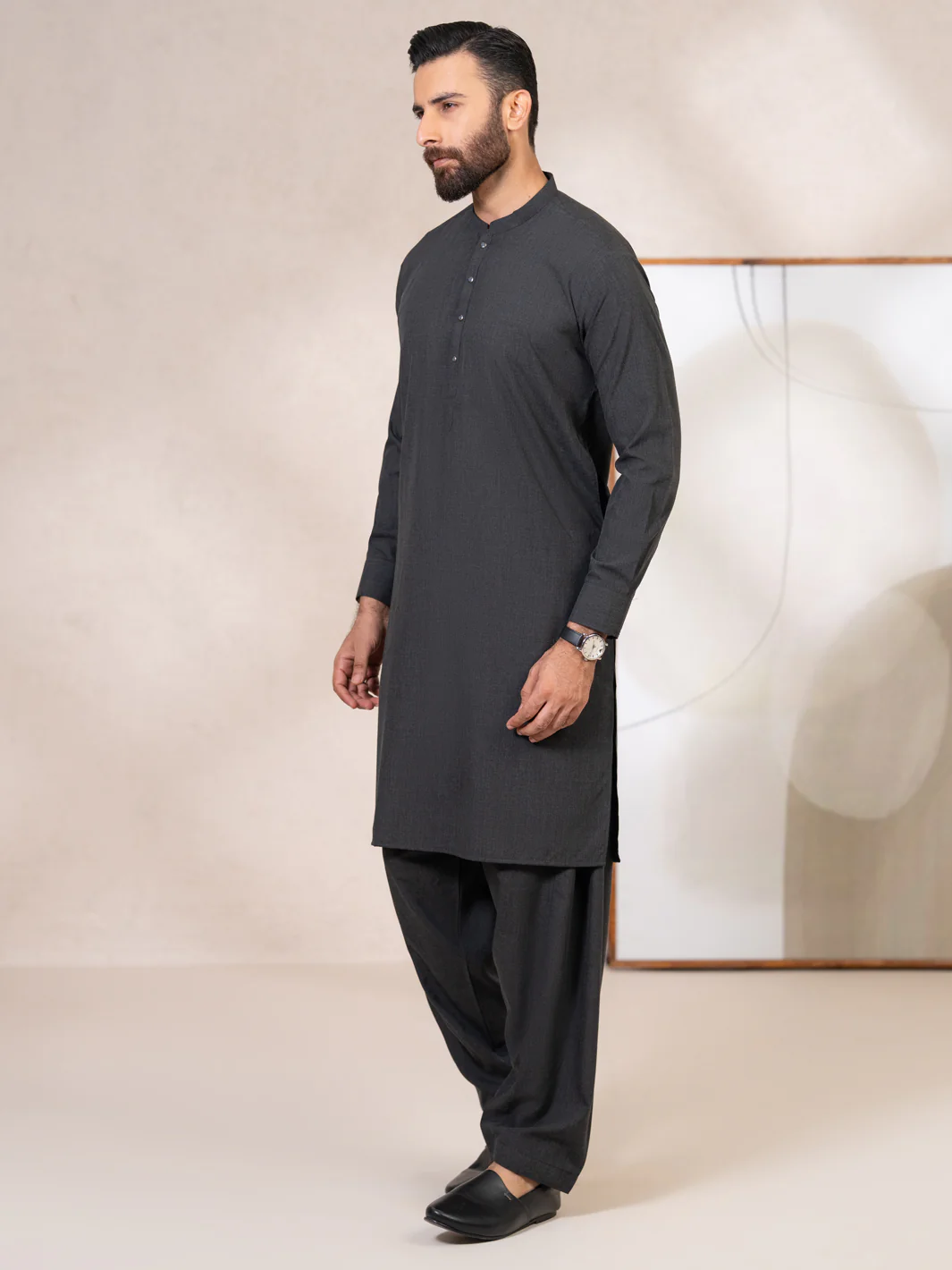Charcoal Grey Kameez Shalwar - AL-KS-3443 - Image 3