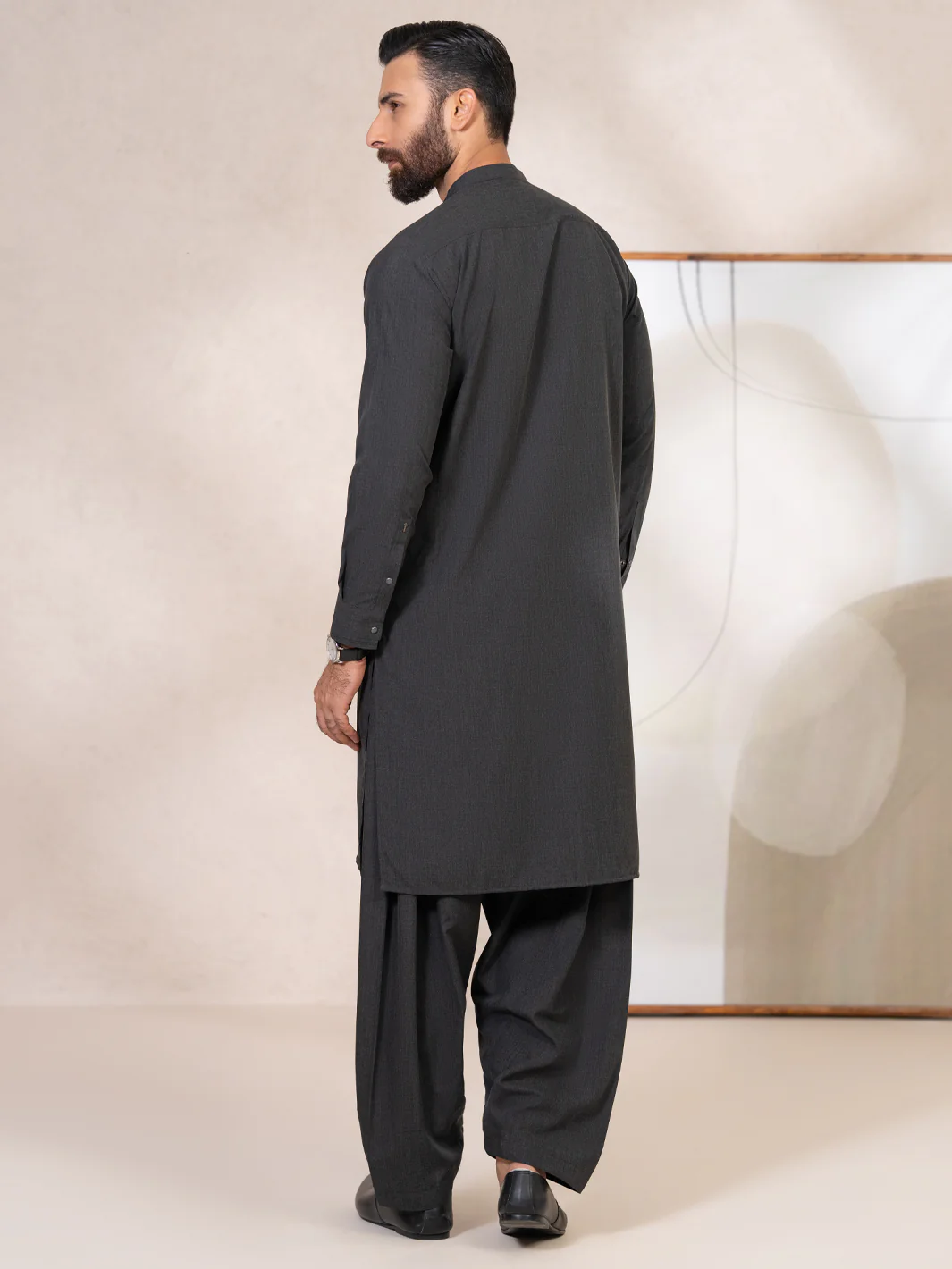 Charcoal Grey Kameez Shalwar - AL-KS-3443 - Image 4