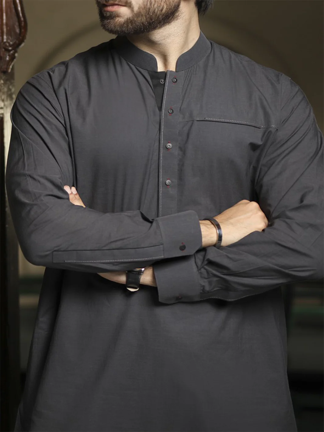 Charcoal Kameez Shalwar - ALWA-KS-092 - Image 3