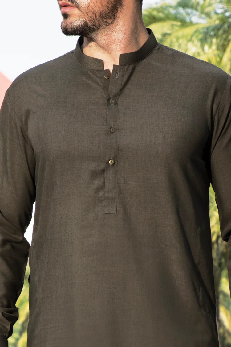 Chocolate Brown Blended Kameez Shalwar - AL-KS-2347 - Image 2