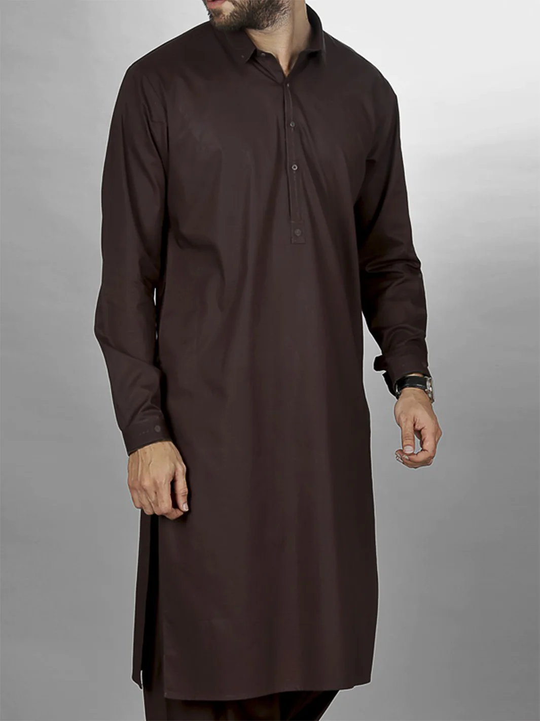 Chocolate Brown Kameez Shalwar - AL-KS-2131 - Image 2