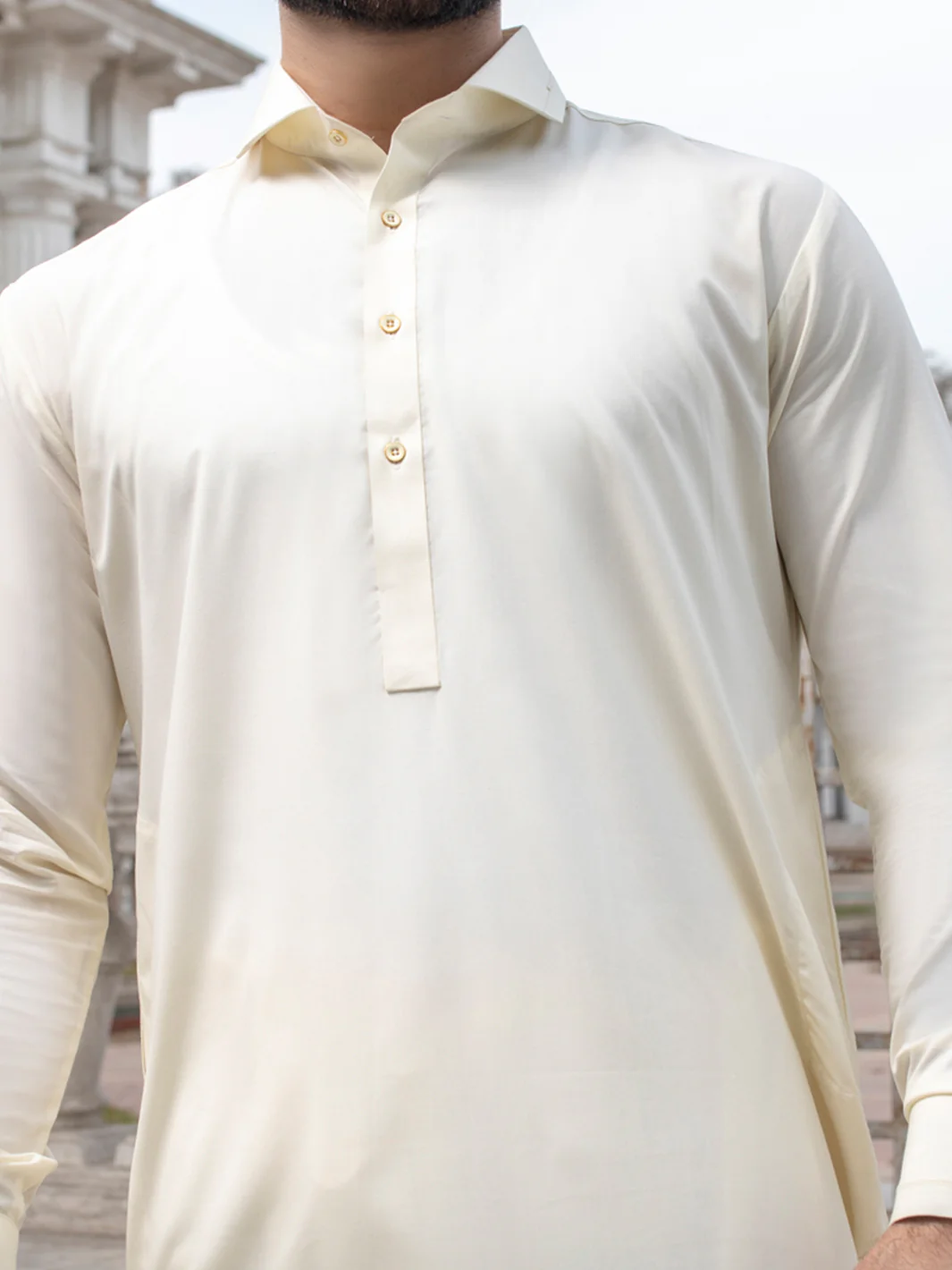 Cream Blended Kameez Shalwar - ALWA-KS-144 - Image 3