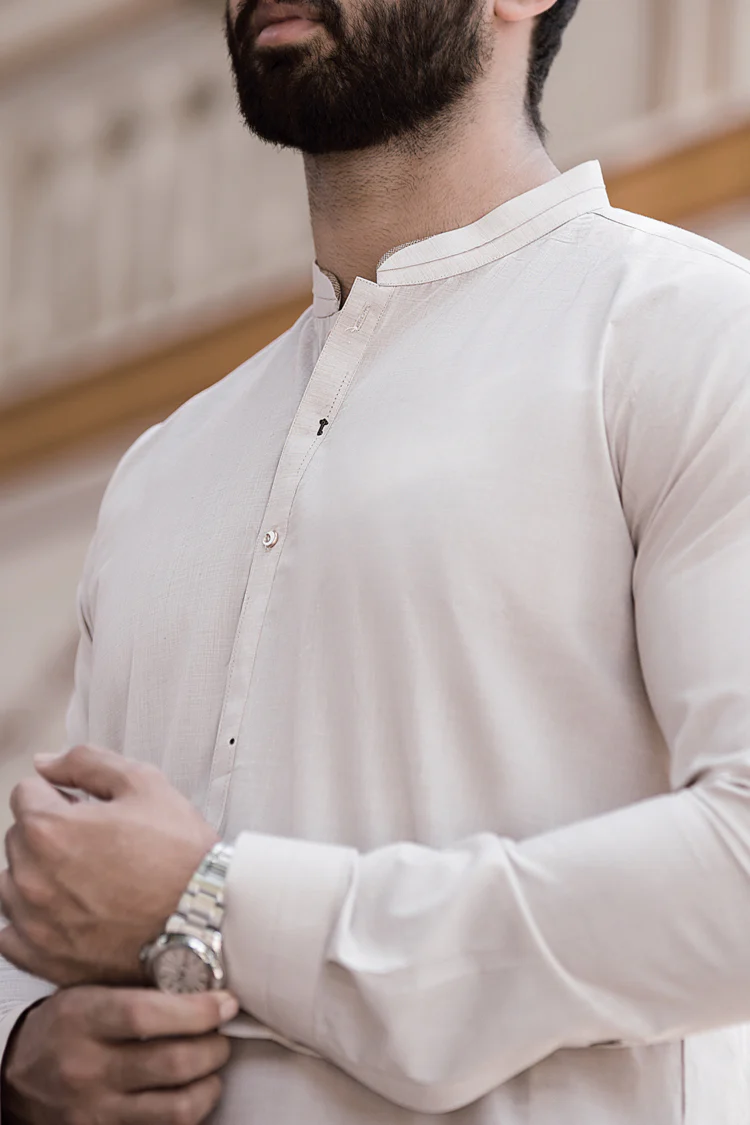 Cream Cotton Kameez Shalwar - AL-KS-2401 - Image 2