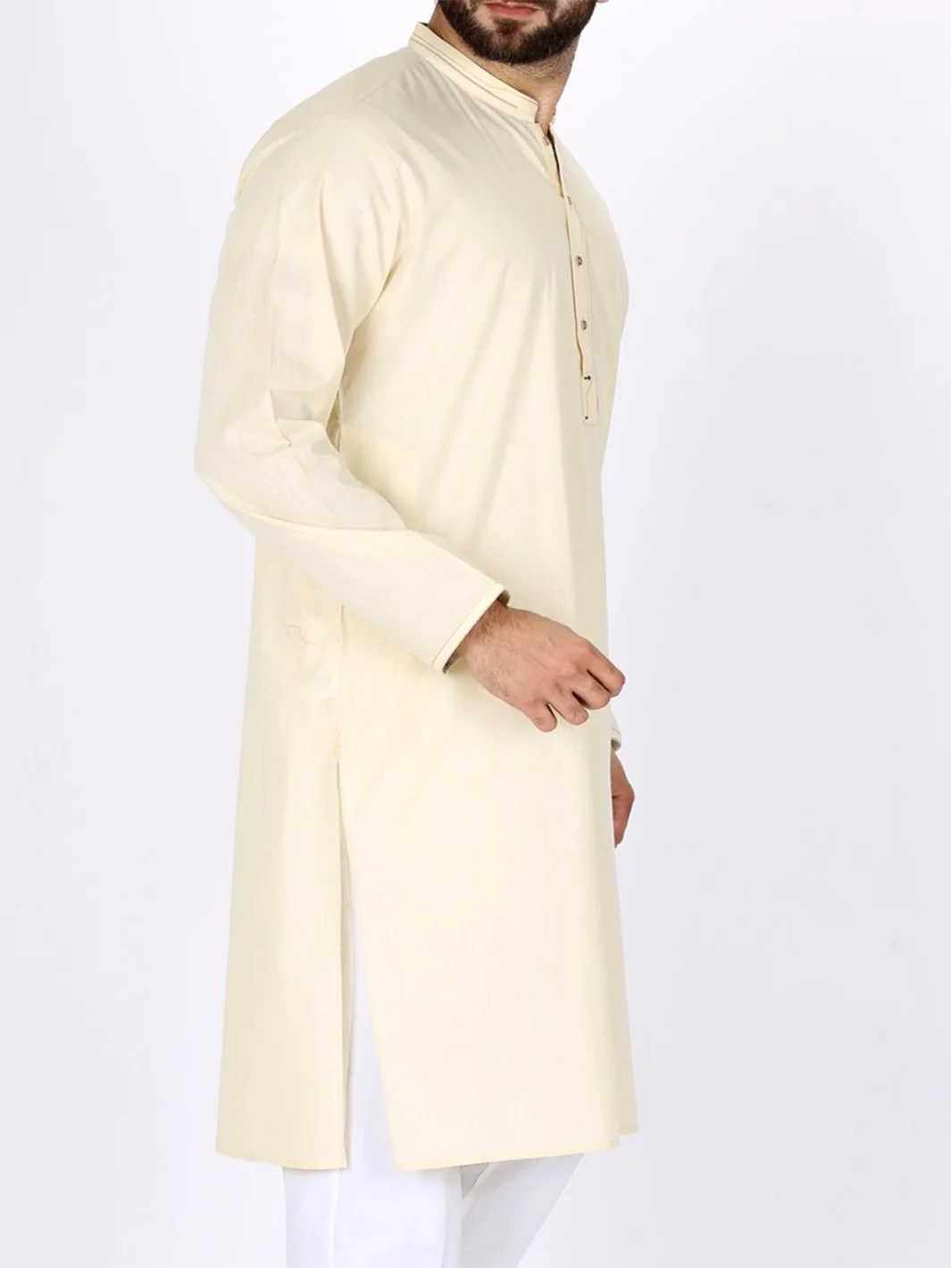 Creamy Yellow Cotton Kurta - AL-K-774 - Image 4