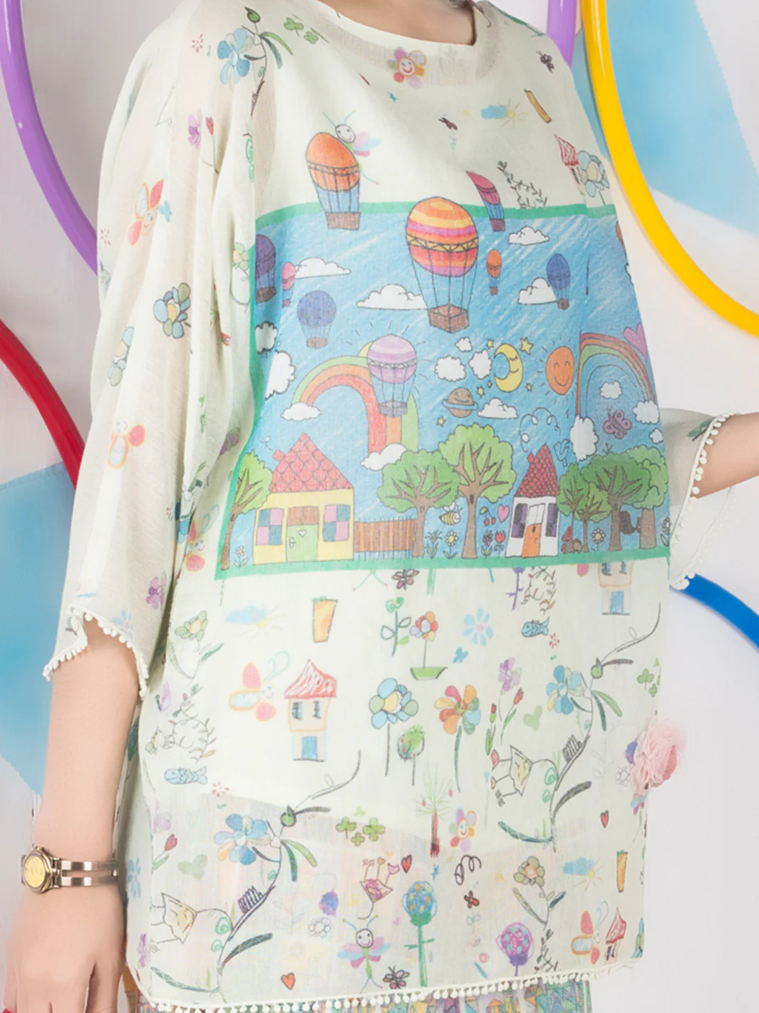 Creamy Yellow Cotton Net Tunic - ALP-GRK-1006 - Image 3