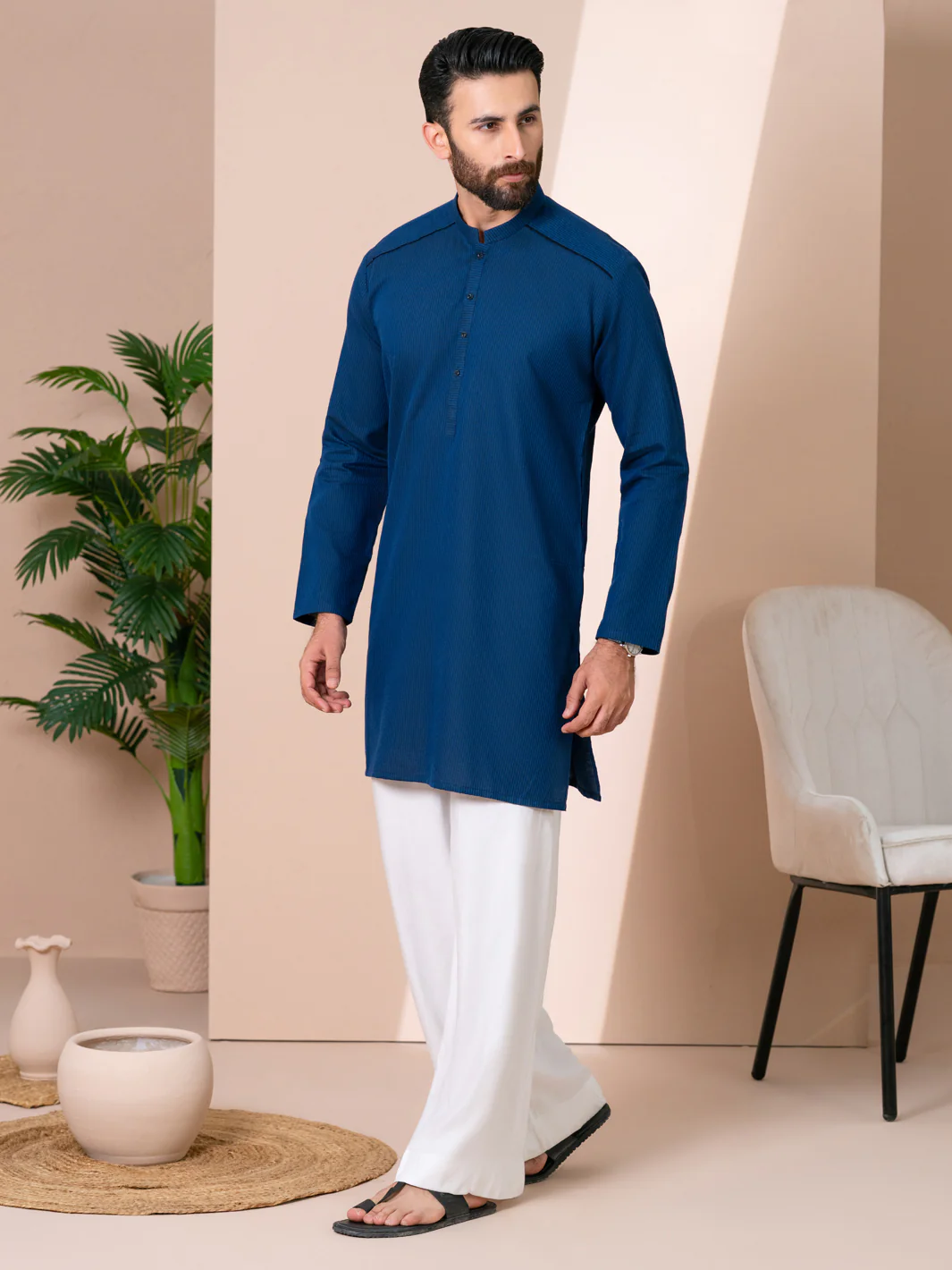 Dark Blue Cotton Men Kurta - AL-K-1312