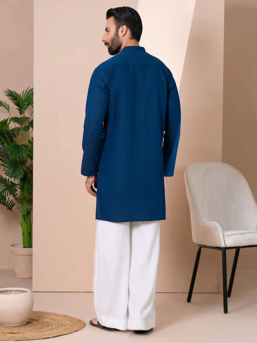 Dark Blue Cotton Men Kurta - AL-K-1312 - Image 2