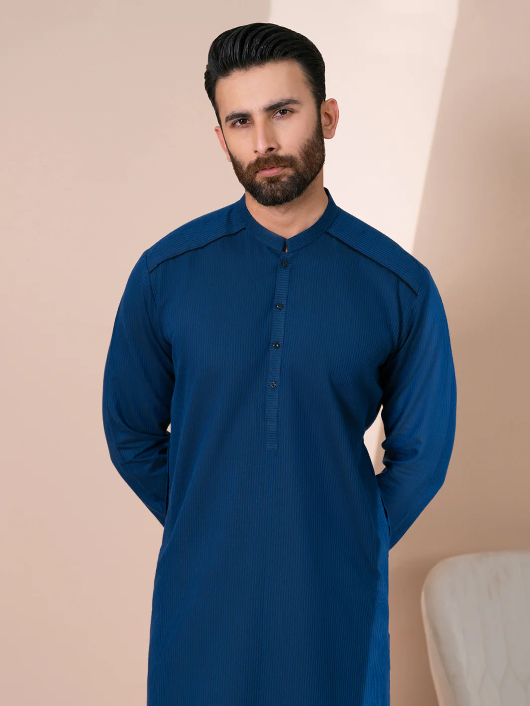 Dark Blue Cotton Men Kurta - AL-K-1312 - Image 5