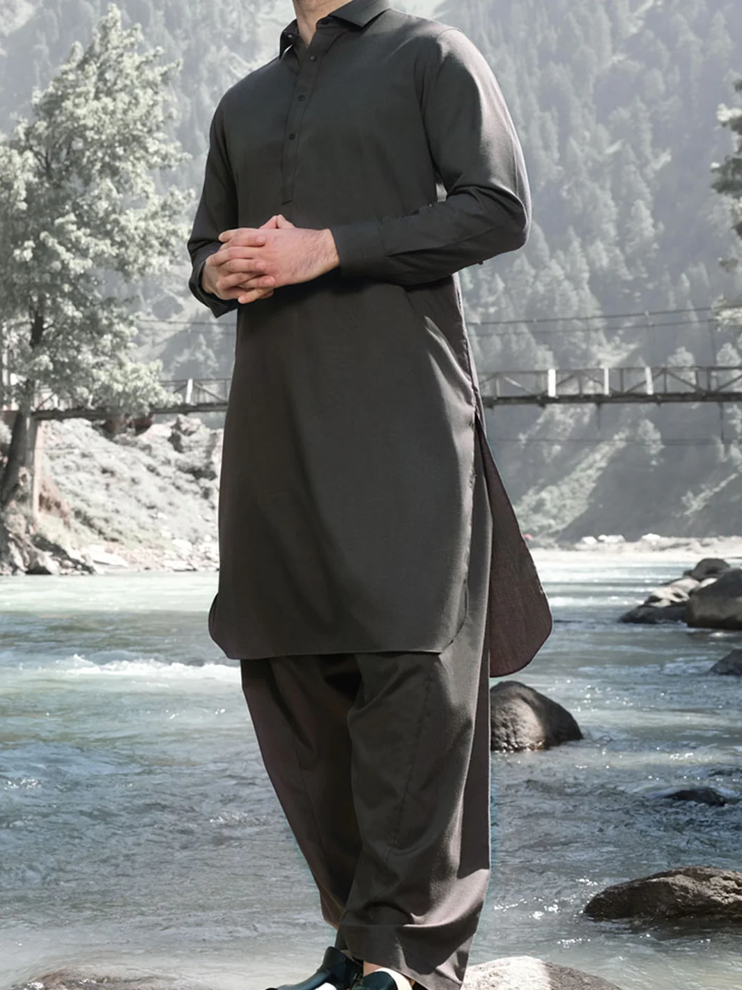 Dark Green Blended Kameez Shalwar - ALWA-KS-158