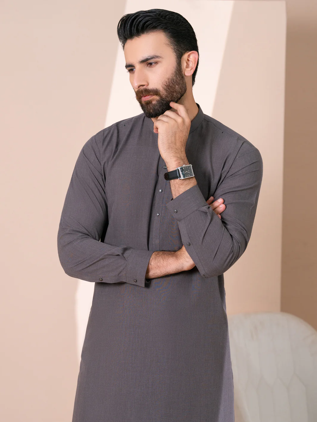 Dark Olive Kameez Shalwar - AL-KS-3375 - Image 2