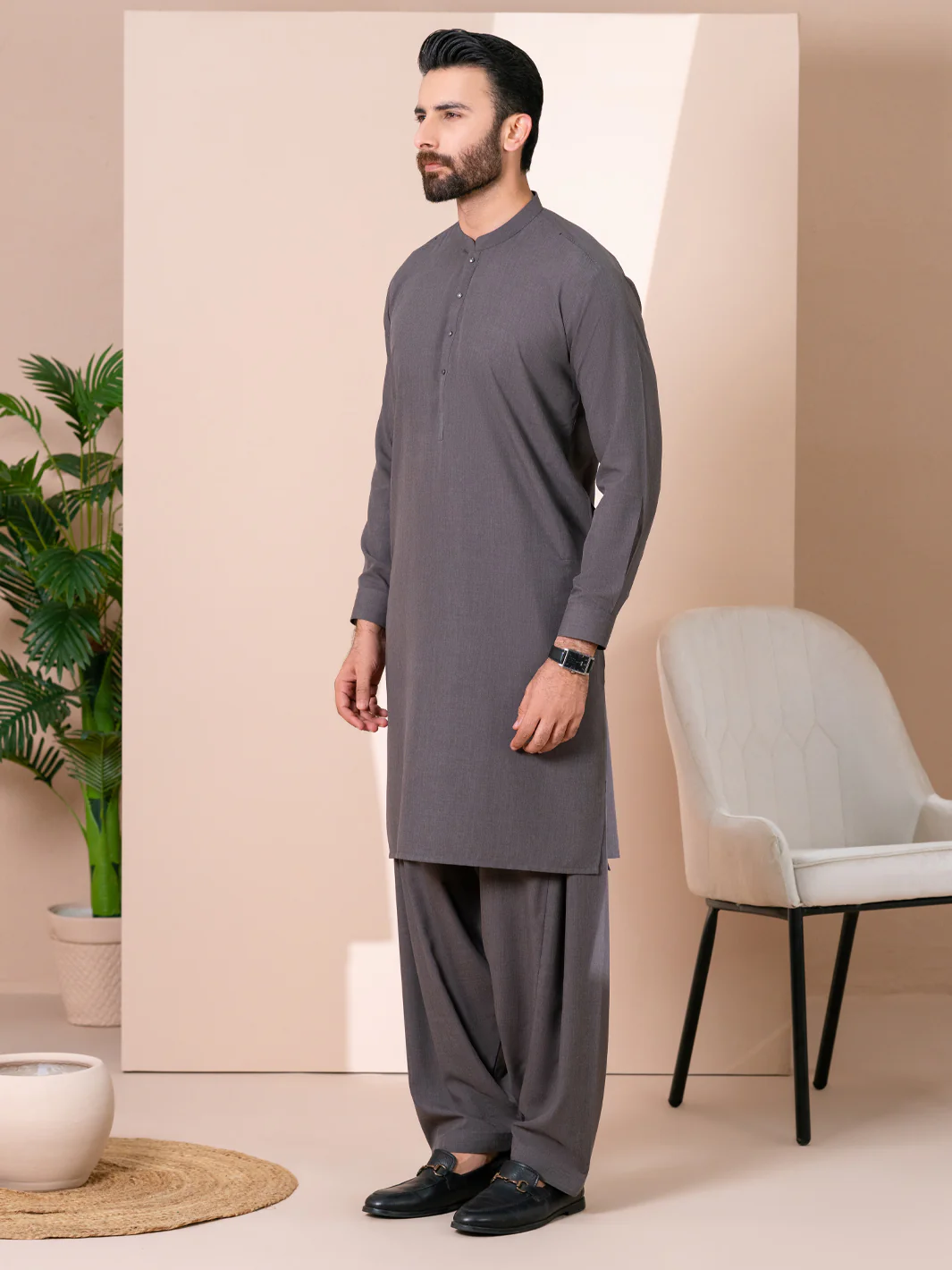 Dark Olive Kameez Shalwar - AL-KS-3375 - Image 6
