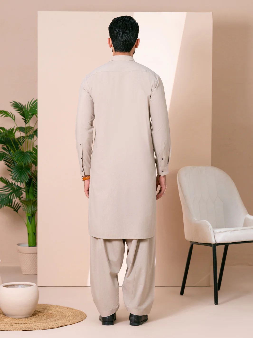 Fawn Kameez Shalwar - AL-KS-3381 - Image 4