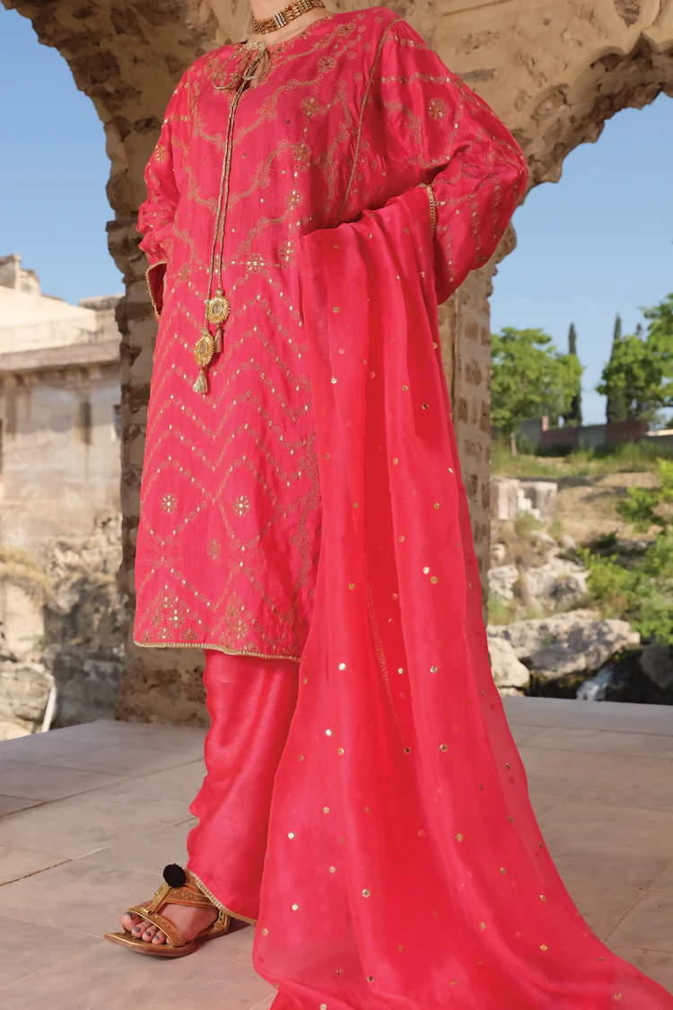 Fuchsia Raw Silk 3 Piece Unstitched - ALP-741