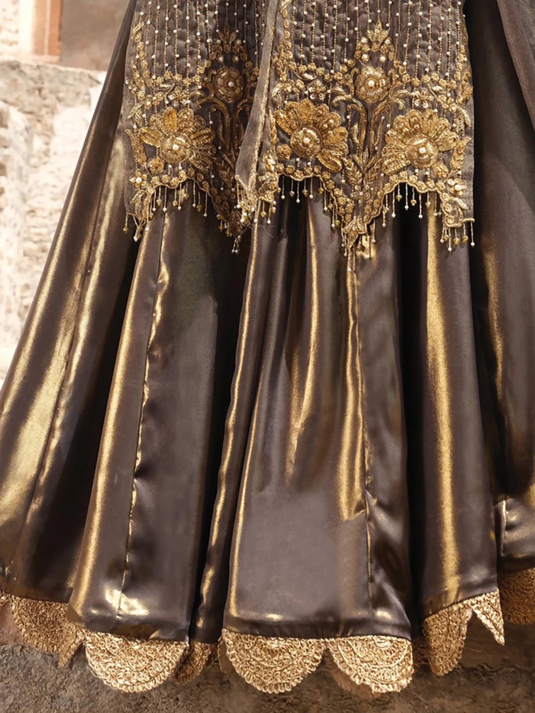Gold Banarsi 3 Piece Formal Suit - LS-244 - Image 4